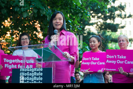 New York, Stati Uniti d'America. Il 24 maggio 2018. Christina Chang (Planned Parenthood NYC il capo degli Affari Esteri) parla a titolo X (titolo dieci) regola di gag rally in New York City, ospitato da Planned Parenthood di New York City il 24 maggio 2018, la reazione del Presidente Trump è un tentativo di vietare Medicaid e finanziamento federale ai prestatori di servizi medici che offrono pieno, medici legali informazioni per i pazienti che vogliono o che necessitano di servizi di aborto. Credito: Brigette Supernova/Alamy Live News Foto Stock