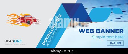 Hot Rod concetto orizzontale banner pagina web template design su sfondo astratto con piatto moderno vettore isolato icona e forme geometriche Illustrazione Vettoriale