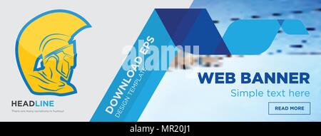 Testa di guerriero concetto orizzontale banner pagina web template design su sfondo astratto con piatto moderno vettore isolato icona e forme geometriche forma Illustrazione Vettoriale