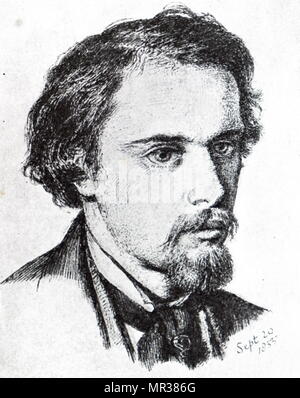 Illustrazione raffigurante Dante Gabriel Rossetti 1828-1882) un poeta britannico, illustrator, pittore e traduttore. Datata del XIX secolo Foto Stock