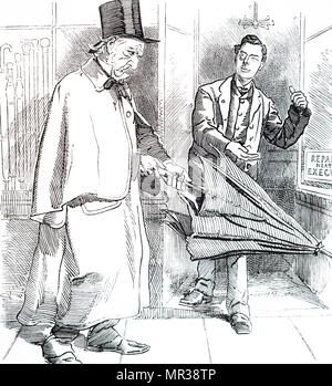 Cartoon raffigurante Joseph Chamberlain offrendo a riparare le sorti di William Ewart Gladstone che ha rassegnato le dimissioni come Primo ministro in giugno dopo la sua sconfitta sul suo bilancio. Joseph Chamberlain (1836-1914) uno statista britannico che era un radicale liberale, poi dopo il contrasto regola home per l'Irlanda, un unionista liberale, e alla fine è servito come un imperialista leader in coalizione con i conservatori. William Ewart Gladstone (1809-1898) uno statista inglese del partito liberale e del Primo Ministro del Regno Unito. Datata del XIX secolo Foto Stock