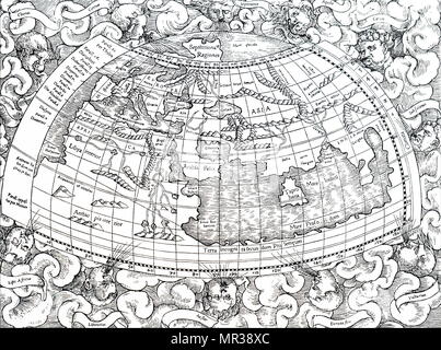 Tolomeo di Alessandria la mappa del mondo allora conosciuto Claudio Tolomeo (100-168) era un matematico greco-romana, astronomo, geografo, astrologo e poeta. Datata del XIX secolo Foto Stock