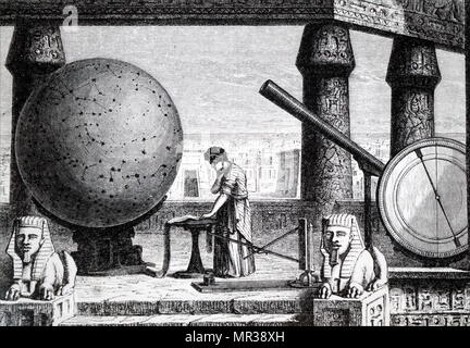 Illustrazione raffigurante Tolomeo di Alessandria nel suo osservatorio. Claudio Tolomeo (100-168) era un matematico greco-romana, astronomo, geografo, astrologo e poeta. Datata del XIX secolo Foto Stock