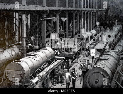 Incisione raffigurante il piano di fabbricazione di Robert Stephenson e società, una locomotiva manufacturing company fondata nel 1823. Datata del XIX secolo Foto Stock