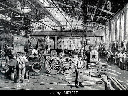 Incisione raffigurante il negozio di formatura della locomotiva Baldwin funziona, Philadelphia. Datata del XIX secolo Foto Stock