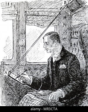 Illustrazione raffigurante un passeggero in una prima classe di trasporto utilizzando una scrittura sospesa pendenza. Datata del XIX secolo Foto Stock
