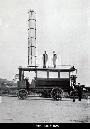 Fotografia della stazione radio mobile utilizzato da Guglielmo Marconi. Guglielmo Marconi (1874-1937) inventore italiano e ingegnere elettrico. In data xx secolo Foto Stock