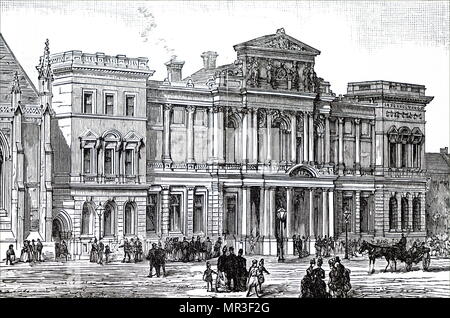 Illustrazione che raffigura la parte esterna di una libreria gratuita di Newcastle-upon-Tyne. Datata del XIX secolo Foto Stock