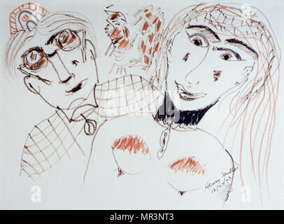 Coppia , 1973 da Henry Miller 1891-1980. Disegnate in color pastello. Henry Valentine Miller, era un artista americano e scrittore. Foto Stock
