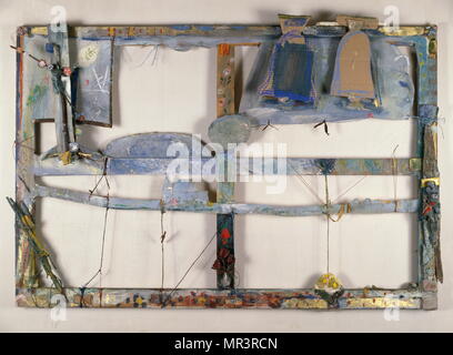 Mixed media composizione in French-Algerian artista Yves Baume; nato 1933 Foto Stock