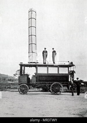 Fotografia di una stazione radio mobile utilizzato da Guglielmo Marconi. Guglielmo Marconi (1874-1937) inventore italiano e ingegnere elettrico noto per il suo lavoro pionieristico sulla lunga distanza di trasmissione radio e per il suo sviluppo del Marconi di diritto e di una radio del sistema del telegrafo. In data xx secolo Foto Stock