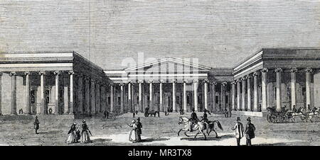 Illustrazione raffigurante la nuova facciata del British Museum, progettato da Robert Smirke. Robert Smirke (1780-1867) un architetto inglese, uno dei leader della rinascita greca architettura. Datata del XIX secolo Foto Stock