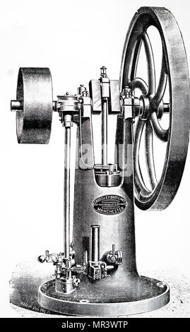 Incisione raffigurante un otto verticale motore fabbricato da Crossley Bros di Manchester. Questo motore ha lavorato su otto (4 tempi ciclo) e usata una miscela di 13 parti di aria per 1 parte di gas. Datata del XIX secolo Foto Stock