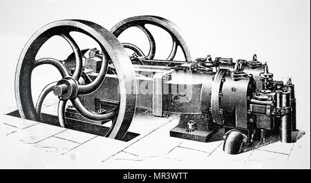 Incisione raffigurante un otto orizzontale motore fabbricato da Crossley Bros di Manchester. Questo motore ha lavorato su otto (4 tempi ciclo) e usata una miscela di 13 parti di aria per 1 parte di gas. Datata del XIX secolo Foto Stock