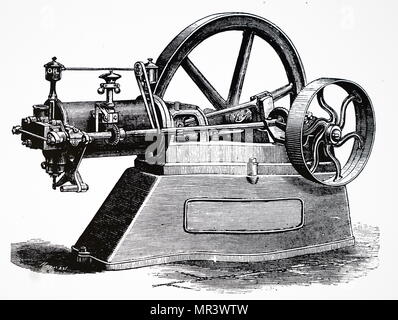 Incisione raffigurante un otto orizzontale motore a gas prodotto da Crossley Bros di Manchester. Questo motore ha lavorato su otto (4 tempi ciclo) e usata una miscela di 13 parti di aria per 1 parte di gas. Datata del XIX secolo Foto Stock