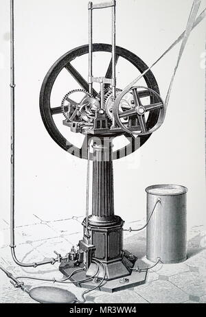 Incisione raffigurante un otto verticale motore fabbricato da Crossley Bros di Manchester. Questo motore ha lavorato su otto (4 tempi ciclo) e usata una miscela di 13 parti di aria per 1 parte di gas. Datata del XIX secolo Foto Stock