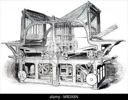 Illustrazione raffigurante una doppia alimentazione macchina di stampa utilizzando le piastre di stereo e in grado di funzionare ad alta velocità. Datata del XIX secolo Foto Stock