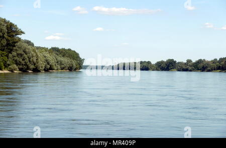 Fotografia del Danubio a Vienna, Austria Danubio l'Europa è il secondo più lungo rive, che fluisce attraverso dieci paesi per 2,860 km (1.780 miglia). Recante la data del XXI secolo Foto Stock