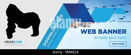 Concetto di gorilla orizzontale banner pagina web template design su sfondo astratto con piatto moderno vettore isolato icona e forme geometriche Illustrazione Vettoriale