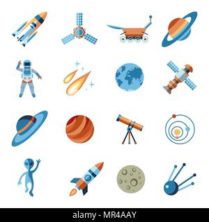 Vettore digitale linea set di icone di spazio e di razzi illustrazione con elementi di astronomia Illustrazione Vettoriale