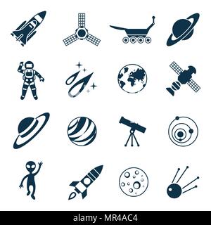 Vettore digitale linea set di icone di spazio e di razzi illustrazione con elementi di astronomia Illustrazione Vettoriale