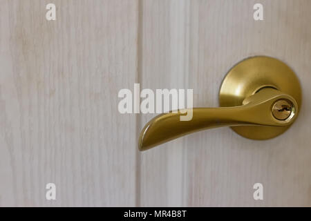 Maniglia della porta in oro su una vecchia porta bianca Foto Stock