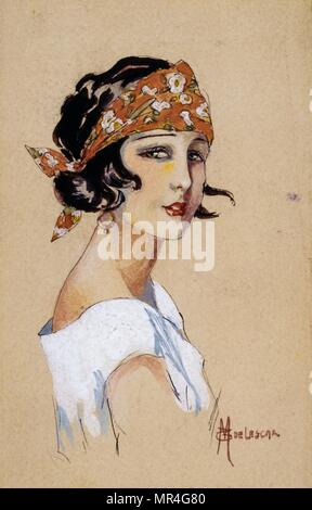 Cartolina francese raffigurante una giovane donna 1925 Foto Stock