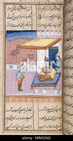 Il persiano (iraniana) stile islamico, manoscritto illustrato del XII secolo: il poeta Nezami racconta le storie di Alessandro il Grande Foto Stock