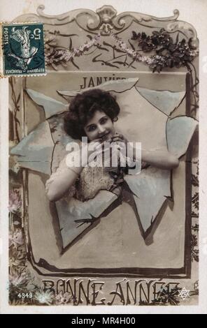 Cartolina francese raffigurante una giovane donna 1900 Foto Stock