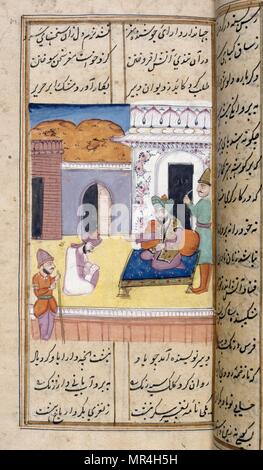 Il persiano (iraniana) stile islamico, manoscritto illustrato del XII secolo: il poeta Nezami racconta le storie di Alessandro il Grande Foto Stock