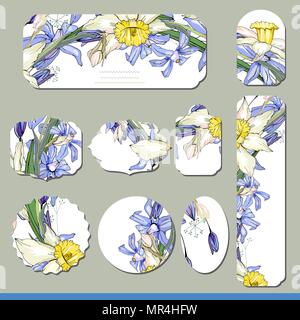 Raccolta con motivi floreali diverse etichette di carta per gli annunci. Illustrazione Vettoriale