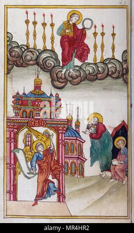 Chiesa russo-ortodossa miniatura raffigurante una scena dall'Apocalisse di San Giovanni. Circa 1750 Foto Stock