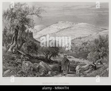 Incisione di Victor Guerin (1821 - 1891) raffigurante il monte degli Ulivi, Gerusalemme e Palestina 1875 Foto Stock