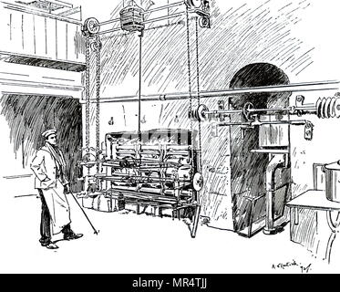 Illustrazione che mostra la tostatura sputa nelle cucine presso il Trinity College di Dublino. 1892 Foto Stock