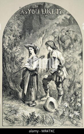 Titolo pagina per "come vi piace" di William Shakespeare. Come ti piace è una commedia pastorale. William Shakespeare (1564-1616) un poeta inglese, drammaturgo e attore. Illustrata da Sir John Gilbert RA (1817-1897) un artista inglese, illustratore e incisore. Datata del XIX secolo Foto Stock