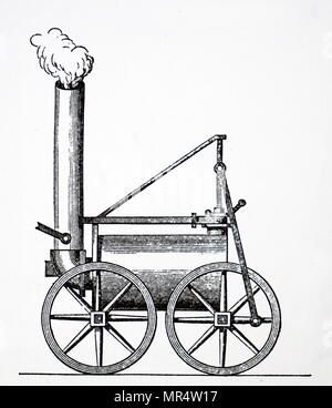 Incisione raffigurante Richard Trevithick la locomotiva a vapore del 1804 per la Penydarren linea di tram. Richard Trevithick (1771-1833) un inventore britannico e ingegnere minerario dalla Cornovaglia, Inghilterra. Datata del XIX secolo Foto Stock