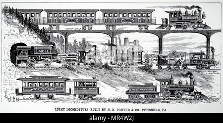 Incisione raffigurante varie locomotive luce costruito da H.K. Porter & Co. di Pittsburgh. Datata del XIX secolo Foto Stock