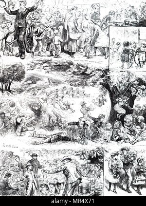 Illustrazione intitolata 'Un giorno nel paese': Londra bambini godendo una giornata fuori città in uno di Londra polmoni come la Foresta di Epping, Abbey Wood o Hampstead Heath. Illustrato da Harry Furniss (1854-1925) un Irish-nato artista inglese e illustrator. Datata del XIX secolo Foto Stock