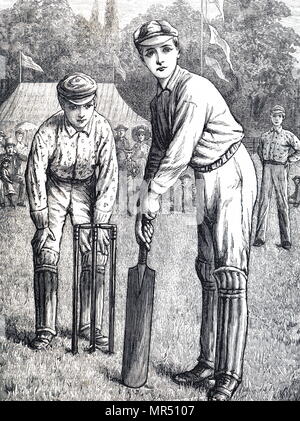 Illustrazione raffigurante scolari la riproduzione di cricket a Harrow School. Datata del XIX secolo Foto Stock