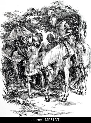 Incisione raffigurante Sir Bors era un cavaliere della tavola rotonda nella leggenda arturiana e un carattere di Sir Thomas Malory Le della morte d'Arthur. Incisi da Henry Ryland (1856-1924) un pittore inglese, illustratore di libri, arredatore e designer. Datata del XIX secolo Foto Stock