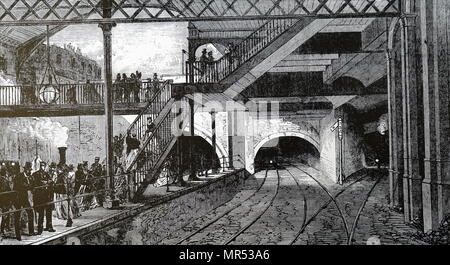 Illustrazione raffigurante la prova del Metropolitan Line. Datata del XIX secolo Foto Stock