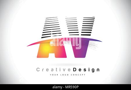 AV una lettera V Logo Design Creative con linee e Swosh in viola colore spazzola illustrazione vettoriale. Illustrazione Vettoriale