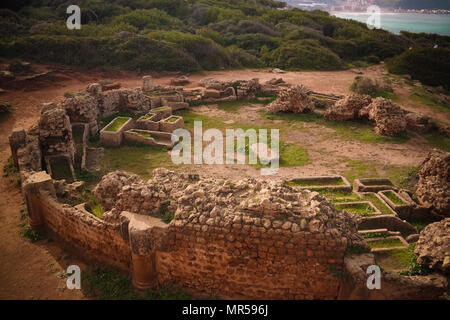 La rovina di antico mausoleo in Tipasa sito storico , Algeria Foto Stock