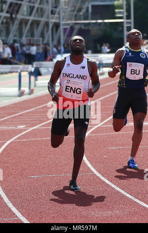 La Loughborough, Inghilterra, 20th, Maggio, 2018. Richard Kilty competere nel Uomini 200m durante theLIA2018 Loughborough meeting internazionale di atletica leggera. Foto Stock