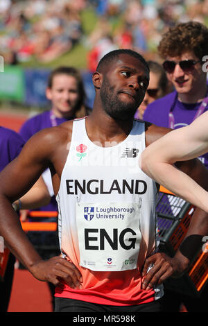 La Loughborough, Inghilterra, 20th, Maggio, 2018. Richard Kilty competere nel Uomini 200m durante theLIA2018 Loughborough meeting internazionale di atletica leggera. Foto Stock