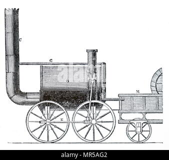 Incisione raffigurante Timothy Hackworth locomotiva della 'Sans Pareil'. Timothy Hackworth (1786-1850) una locomotiva a vapore ingegnere e la prima locomotiva soprintendente di Stockton e la stazione ferroviaria di Darlington. Datata del XIX secolo Foto Stock