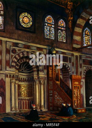 Interno di una moschea con un Mihrab; da Nasreddine Dinet (Alphonse-Étienne Dinet); 1861 - 1929, un francese Pittore orientalista 1918 Foto Stock