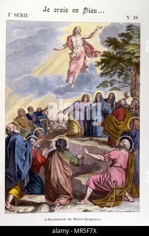 Illustrazione dal 'Grand catechismo per le famiglie". 1907, raffigurante l'ascensione di Cristo Foto Stock