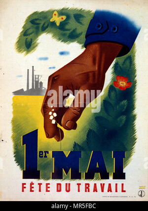 Poster di propaganda emessi da Marshall Petain la Vichy leader francese per giorno di maggio festa dei lavoratori in tempo di guerra la Francia. Foto Stock