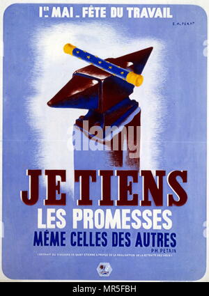 Poster di propaganda emessi da Marshall Petain la Vichy leader francese per giorno di maggio festa dei lavoratori in tempo di guerra la Francia. Foto Stock